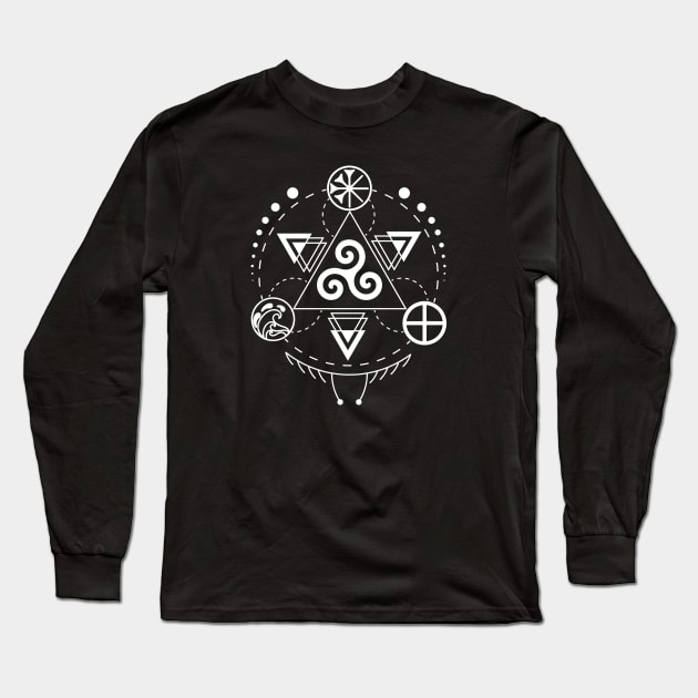 Triskele - Earth, Sea & Sky | Pagan Symbol Long Sleeve T-Shirt by CelestialStudio